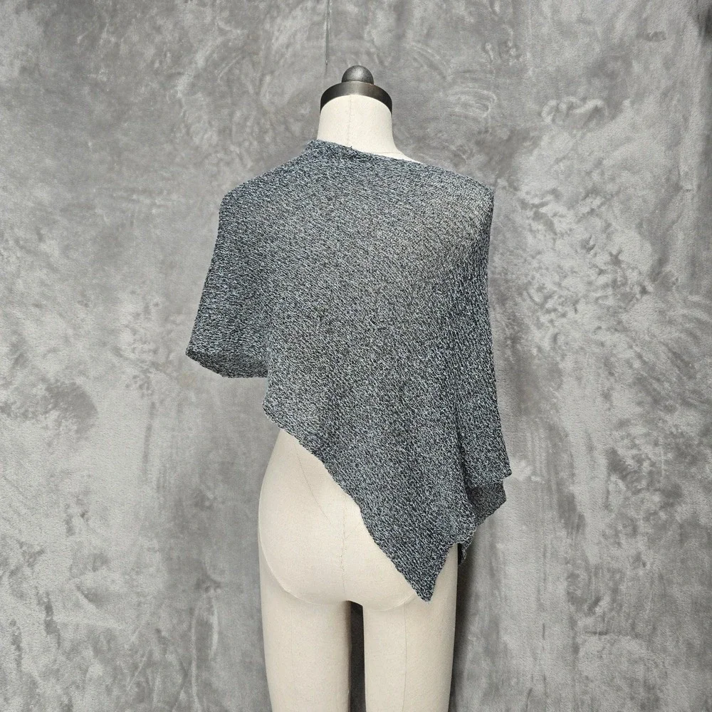 Gray Knit‎ Poncho Shrug Cowl Neck Asymmetrical Rayon Wrap Shawl Boho Layer Drape